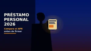 Silueta de adulto reflexivo con documento iluminado al decidir un préstamo personal