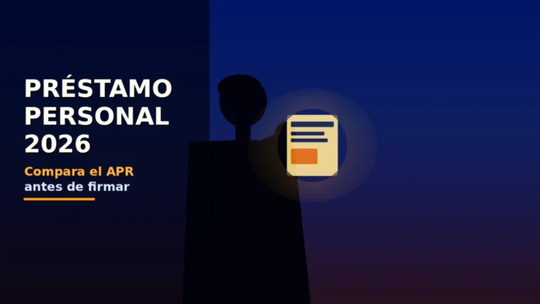 Silueta de adulto reflexivo con documento iluminado al decidir un préstamo personal