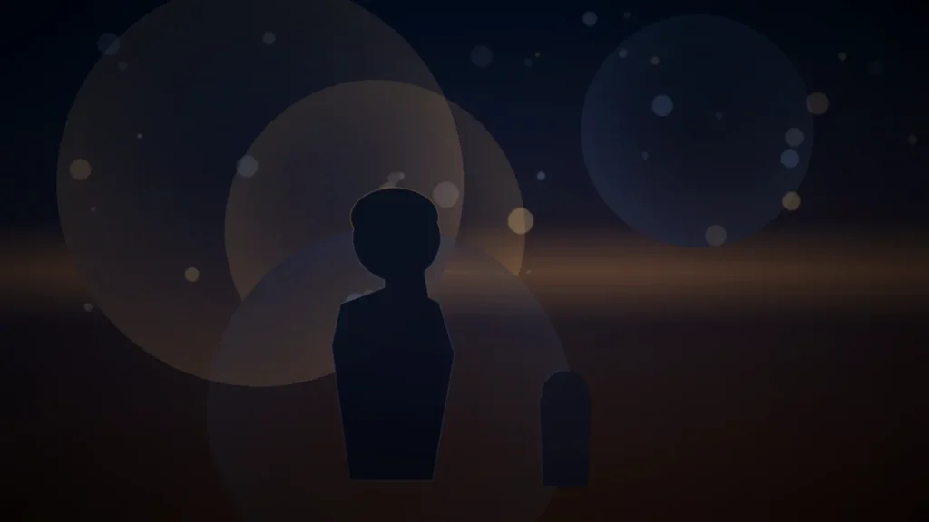 Silueta de adulto pensativo junto a figura infantil bajo luz cinematográfica cálida, simbolizando protección familiar