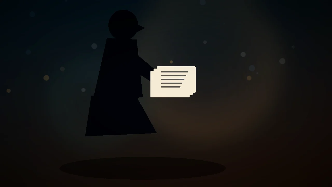 Silueta de una persona revisando documentos de beneficios en blanco bajo luz teal y ámbar, sin texto ni logos